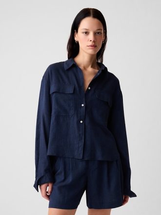Oversized linne cropped shirt
