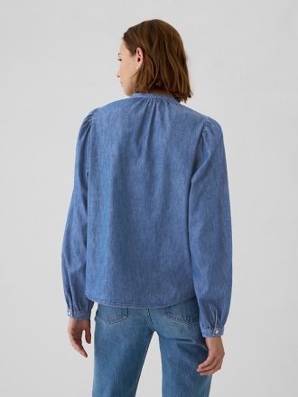 Puffärm jeansskjorta med spetskant