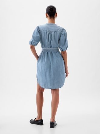Puffärmad Denim Miniklänning
