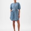 Puffärmad Denim Miniklänning