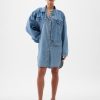 Puffärmad Denim Miniklänning