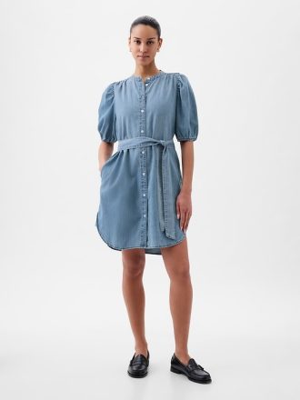 Puffärmad Denim Miniklänning