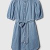 Puffärmad Denim Miniklänning