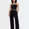 Raka sammetsbyxor med hög höjd