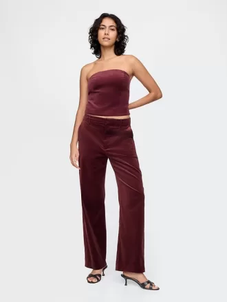 Raka sammetsbyxor med hög höjd