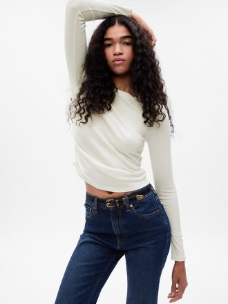 Ruched T-shirt med mini revben