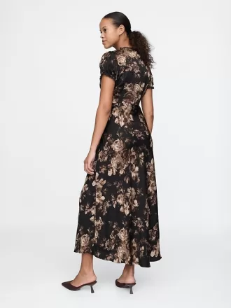 Satin spetsad blommig Maxiklänning