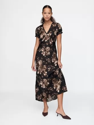 Satin spetsad blommig Maxiklänning