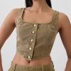 Structured Twill Cropped Corset Tank