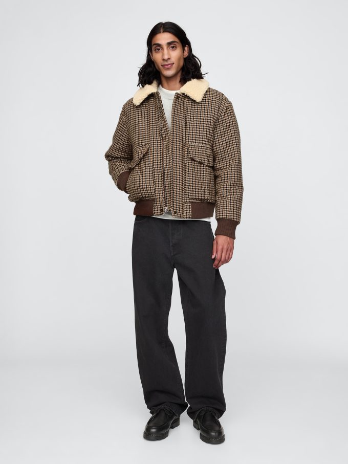 Ullblandning Houndstooth Bomberjacka