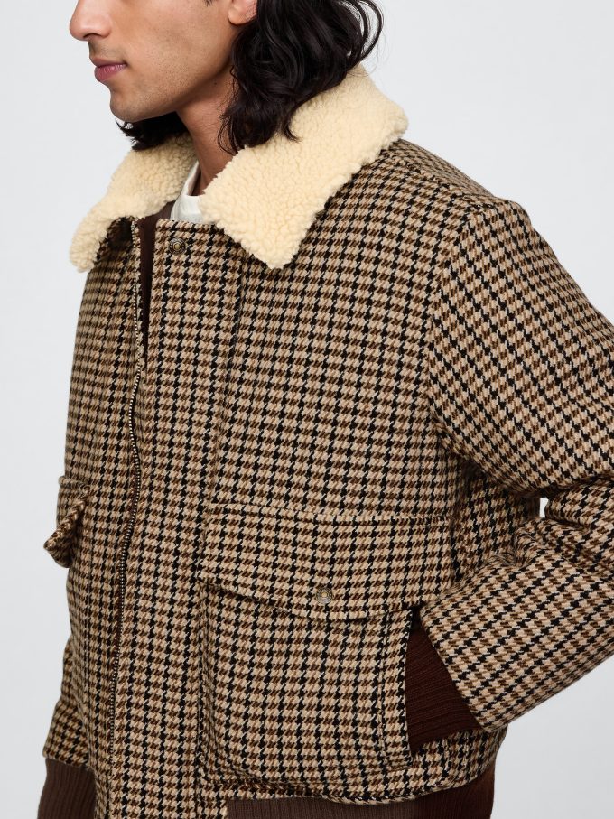 Ullblandning Houndstooth Bomberjacka