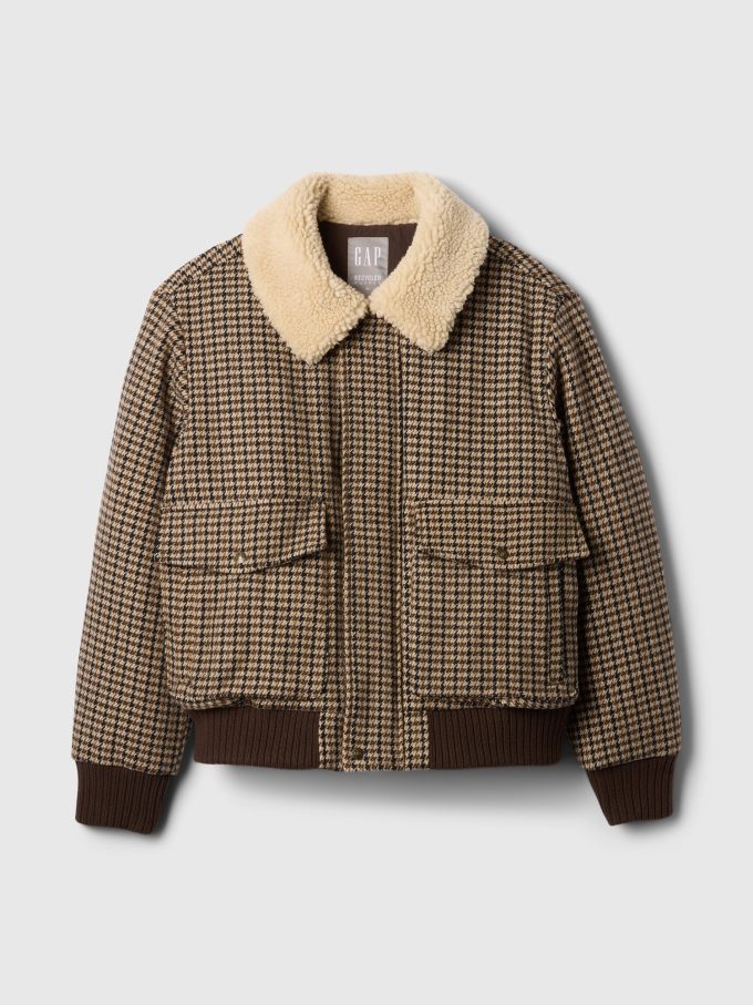 Ullblandning Houndstooth Bomberjacka