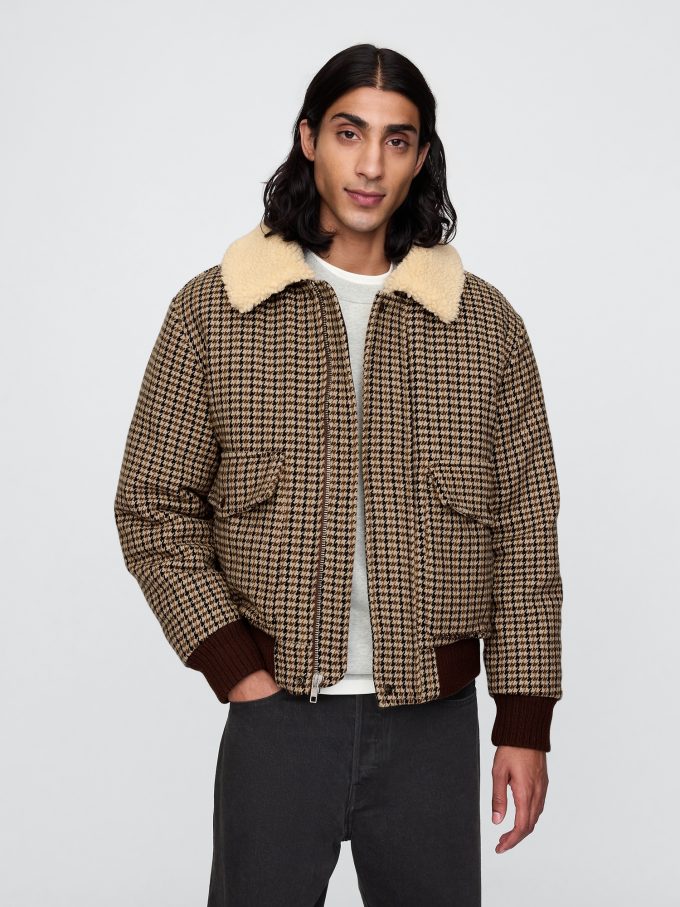 Ullblandning Houndstooth Bomberjacka