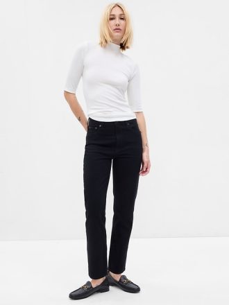 Uppnosiga raka jeans med hög höjd