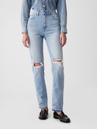 Uppnosiga raka jeans med hög höjd