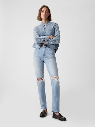 Uppnosiga raka jeans med hög höjd