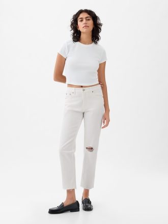 Uppnosiga raka jeans med hög höjd