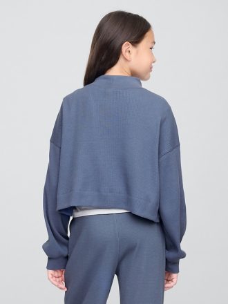 Våffelstickad Mockneck-topp för barn