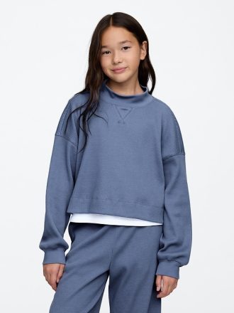 Våffelstickad Mockneck-topp för barn