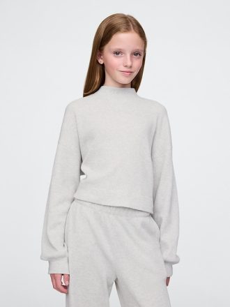 Våffelstickad Mockneck-topp för barn