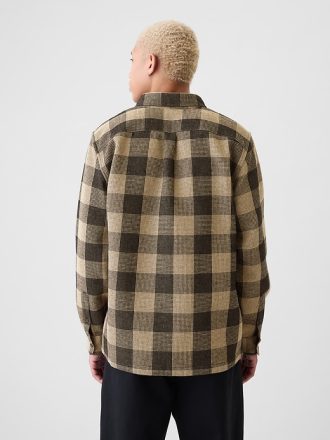Våffelstickad flanellskjorta
