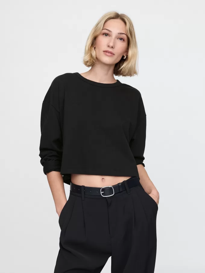 Vintage Cropped T-shirt i ekologisk kraftig bomull