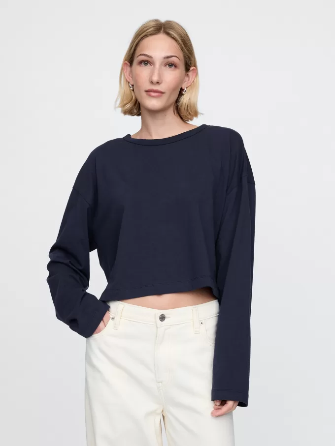 Vintage Cropped T-shirt i ekologisk kraftig bomull