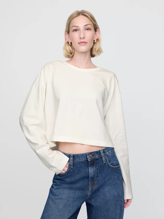 Vintage Cropped T-shirt i ekologisk kraftig bomull