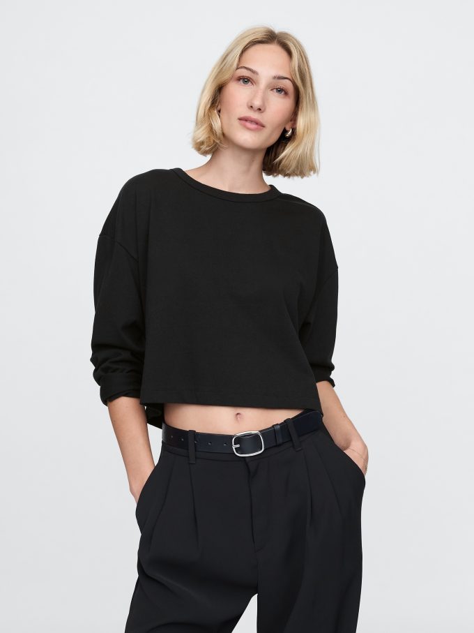 Vintage Cropped T-shirt i ekologisk kraftig bomull