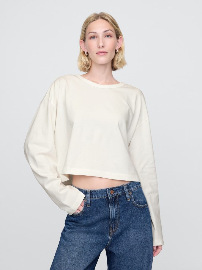 Vintage Cropped T-shirt i ekologisk kraftig bomull