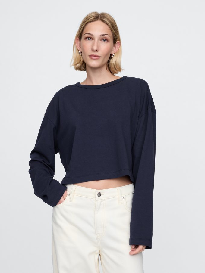 Vintage Cropped T-shirt i ekologisk kraftig bomull