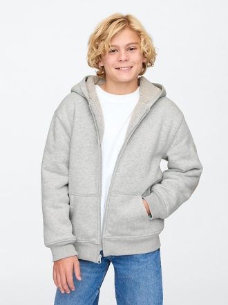 Vintage Mjuk Sherpa-fodrad Hoodie med dragkedja för barn