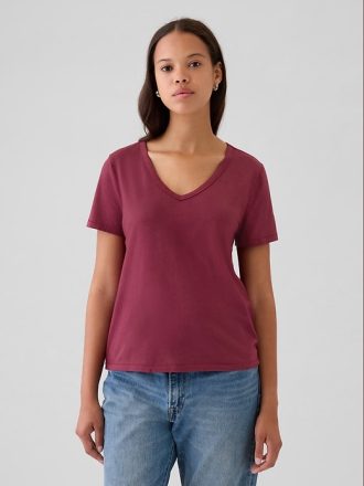 Vintage V-ringad T-shirt i ekologisk bomull