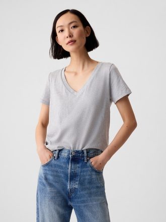 Vintage V-ringad T-shirt i ekologisk bomull
