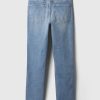 Vintage smala jeans med delad fåll i medelhög höjd